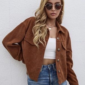 Brown Solid Button Front Pocket Detail Jacket in style